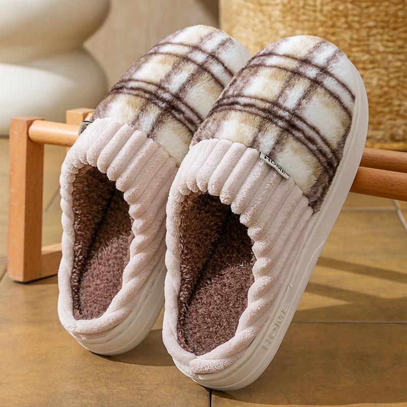 New cotton slippers women's autumn and winter couple thick bottom piled thickened wear-resistant home warm cotton slippers men