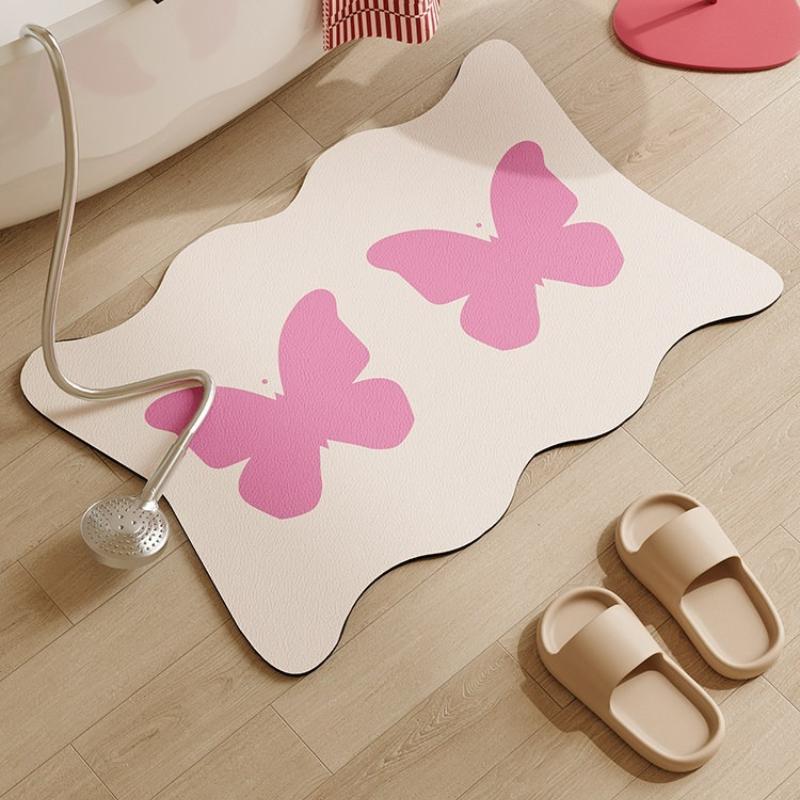 Absorbent Bathroom Carpet Non-slip Diatom Mud Floor Mat Sweet Cool Style Black Butterfly Rug Long Rugs Home Decoration Alfombra