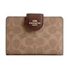 SignatureCanvas 13 Branded Logo Snap Closure Premium Leather Wallet Small Women's Tan with Brown Tan and Brown