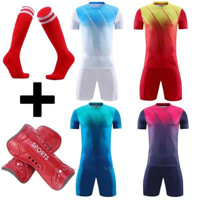 Football Shin Pads and Socks Free Men and Kids Football Jersey Set Children Men Soccer Jersey Set Custom Training Uniform Suit