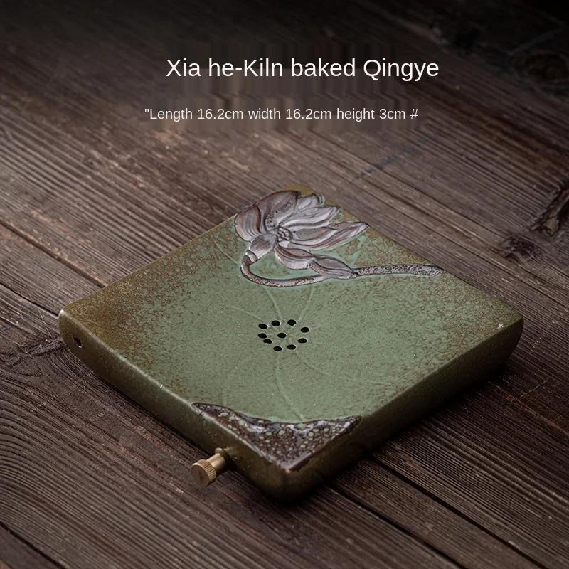 Gilding Iron Glaze Pot Tray Stoneware Base Pot Mat Small Vintage Ceramic Water Storage Drainage Dual-Purpose Pot Tray Tea Table
