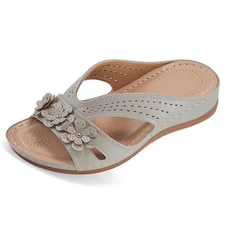 

Женские сандалии-слайды с цветочным декором, повседневные туфли с открытым носком и поддержкой свода стопы, удобные летние шлепанцы для улицы 40 серый