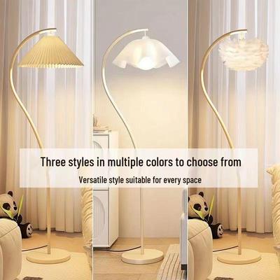 Vintage French Retro Cream Floor Lamp with Japanese Pleated Shade for Living Room, Bedroom, or Bedside.
