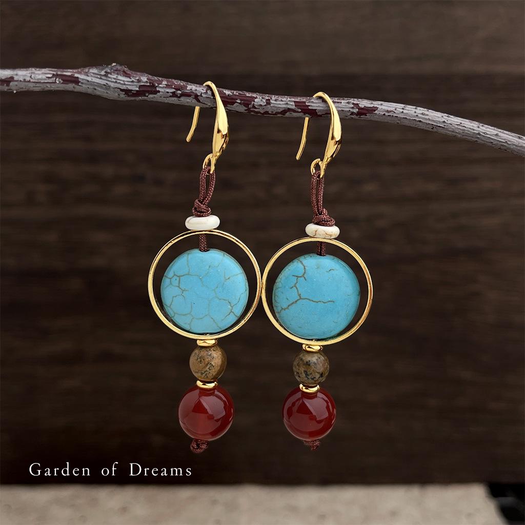 Handmade Ethnic Turquoise Tassel Earrings - Artistic Retro Chinese Style for Women