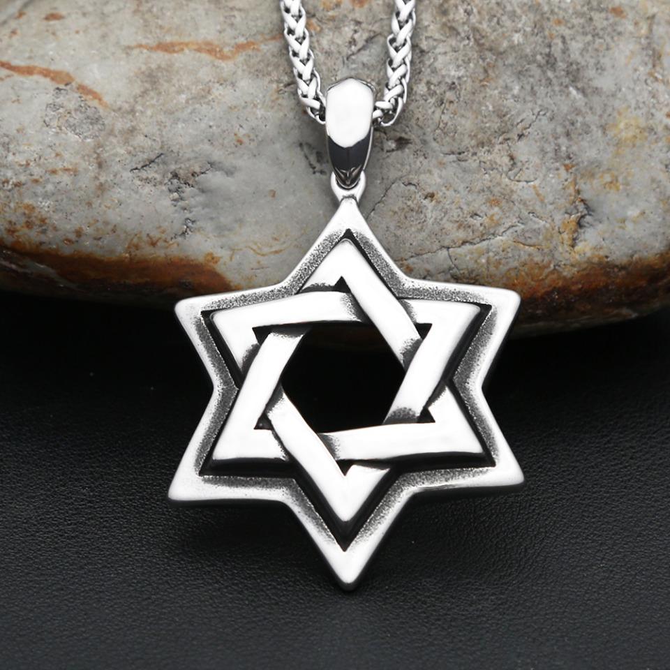 Fashion 316L Stainless Steel Star of David Pendant Necklace for Men Women Punk Biker Six Pointed Star Necklaces Party Jewelry