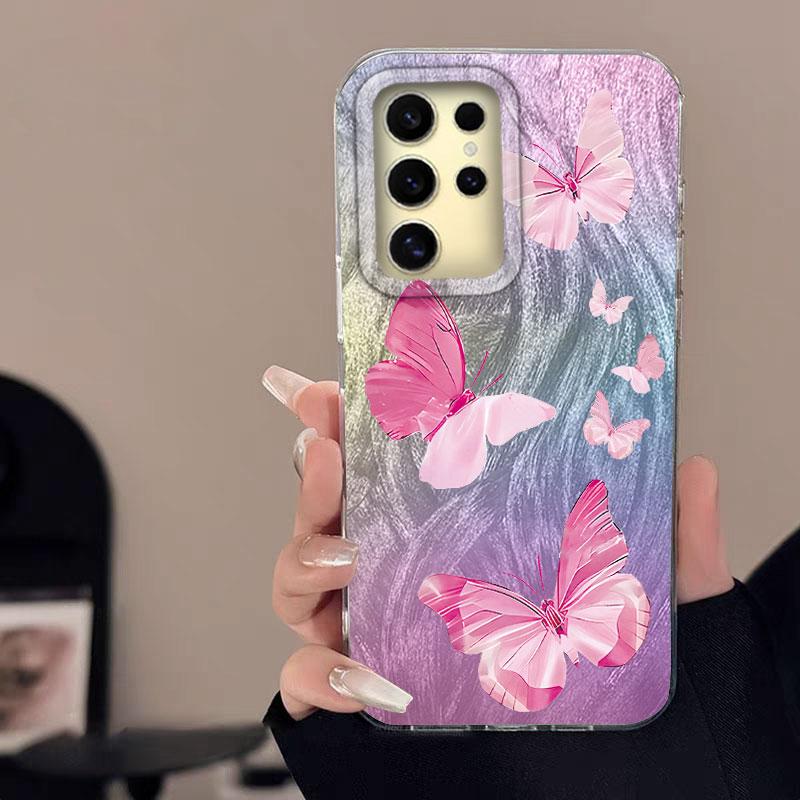For Samsung Galaxy A56 A15 A25 A55 A35 A16 A26 A36 S24 S25 Plus Ultra 5G Phone Case Feather Gauze Rainbow Butterfly Bumper Cover