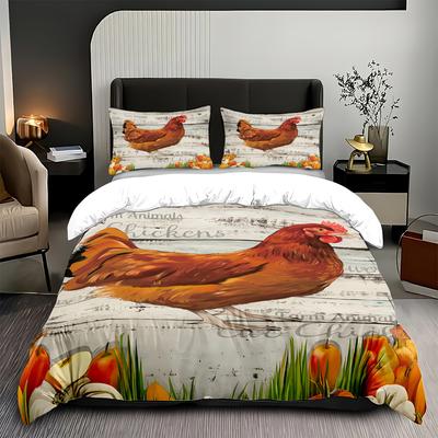 Bed Three-Piece Chicken Pattern Quilt Cover Pillowcase Digital Printing Bedding Kit