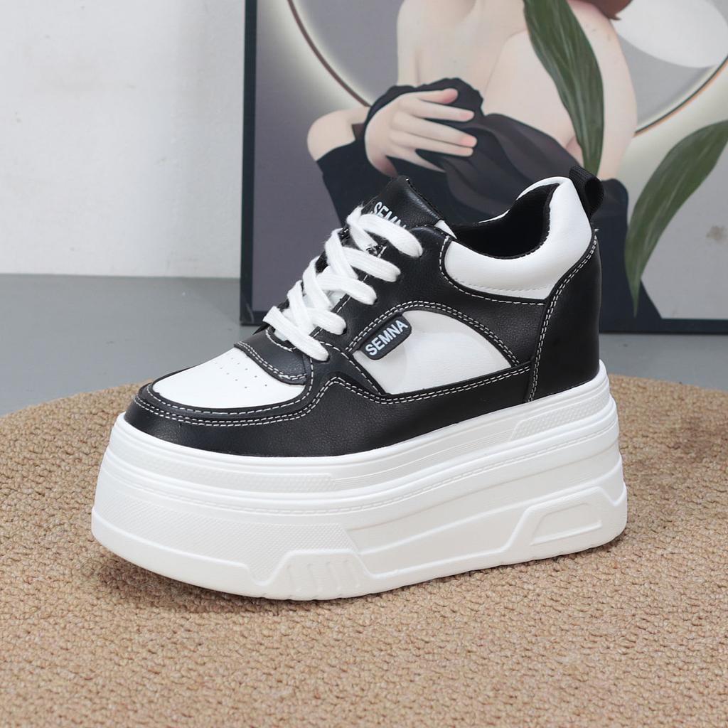 Fashion 10CM Microfiber Leather Vulcanize Women Casual Platform Wedge Chunky Sneakers Spring Autumn Shoes Size 34-40
