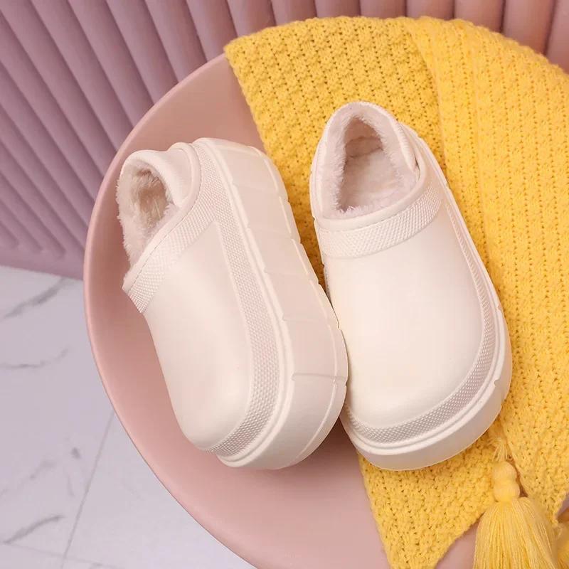 

Fashion Fashion soft Women Slippers Warm Plush Waterproof Platform Solid Slides Footwear Bedroom Indoor Chunky Shoe Zapatillas De Mujer 39-40 бежевий