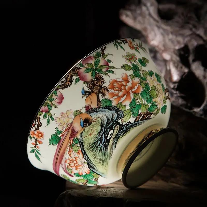 Malerei Gold Knochenporzellan Reisschale Suppenschale hoher Fuß Verbrühschutz Haushalt Einzeln Kreativ Jingdezhen Keramik Geschirr