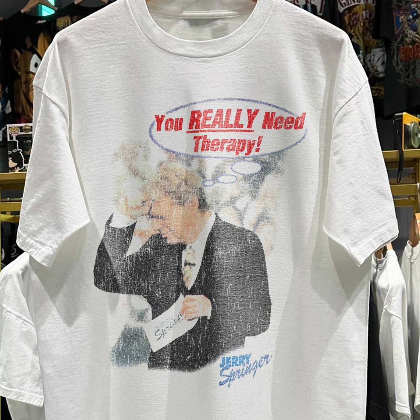 90s Jerry Springer You Really Need Therapy Promo T-Shirt White XXL 3XL