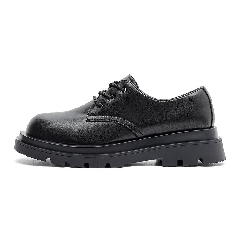Derby Shoes Men's Low-top Martin Boots British Style Round Head Leather Big Head Shoes Black Shoes Platform Casual Leather Shoes