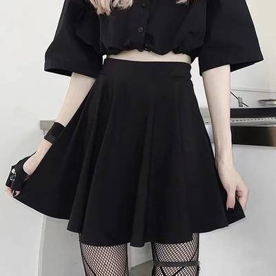 Černá minisukně gotická dámská víla grunge vysoký pas volná sukně do áčka Šortky Goth Egirl Summer Harajuku Streetwear