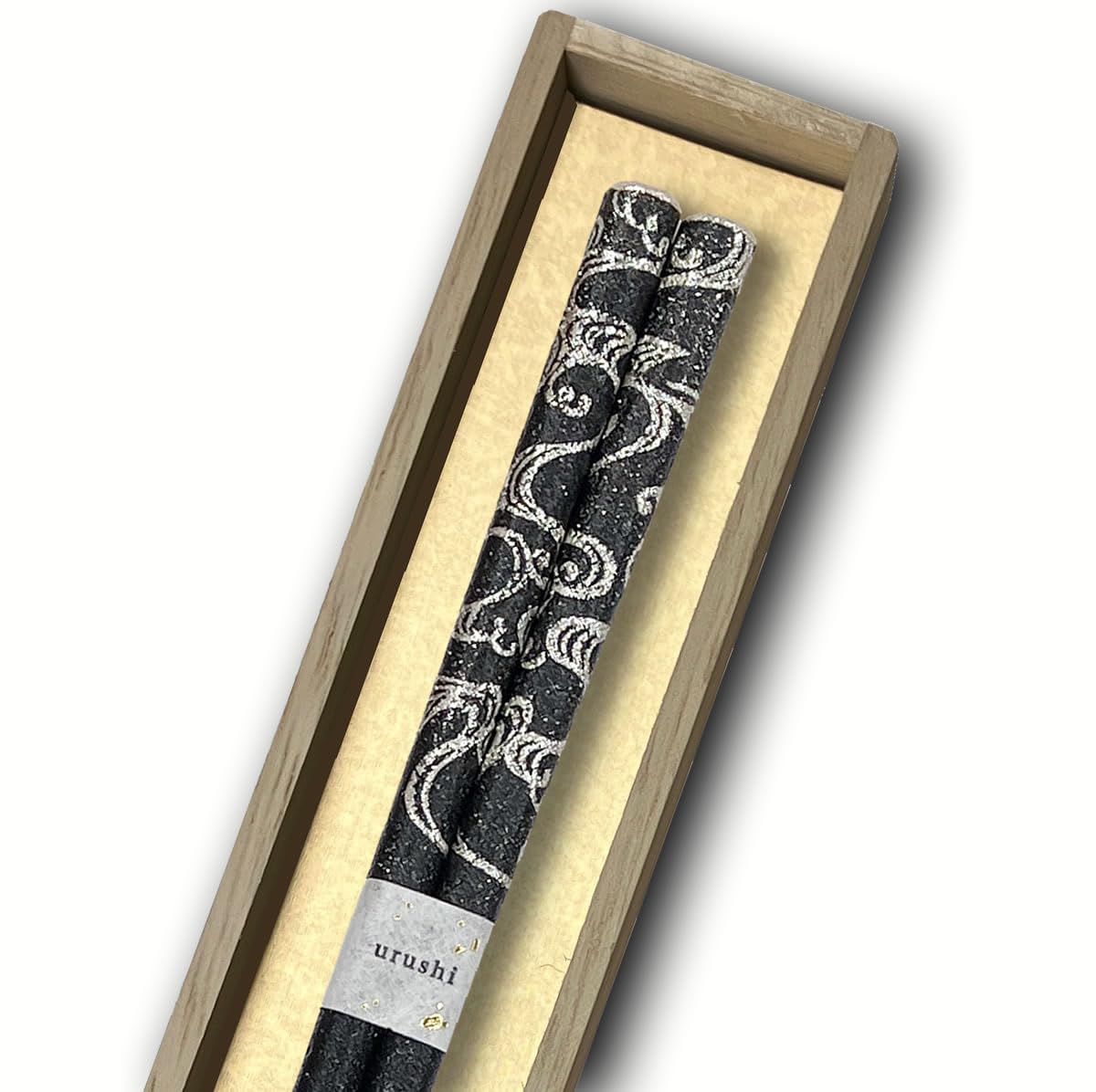 Hashimoto Kosaku Lacquerware Shop Silver Wave Wajima Lacquer Dry Lacquer in Paulownia Wood Made in Natural Gift Chopsticks, Finish, Box, 22.5cm,