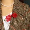 Men Wedding Brooches Cloth Art Handmade Rose Flower Brooch Lapel Pin Badge Tassel Chain Men'S Suit Accessories Groom Boutonniere