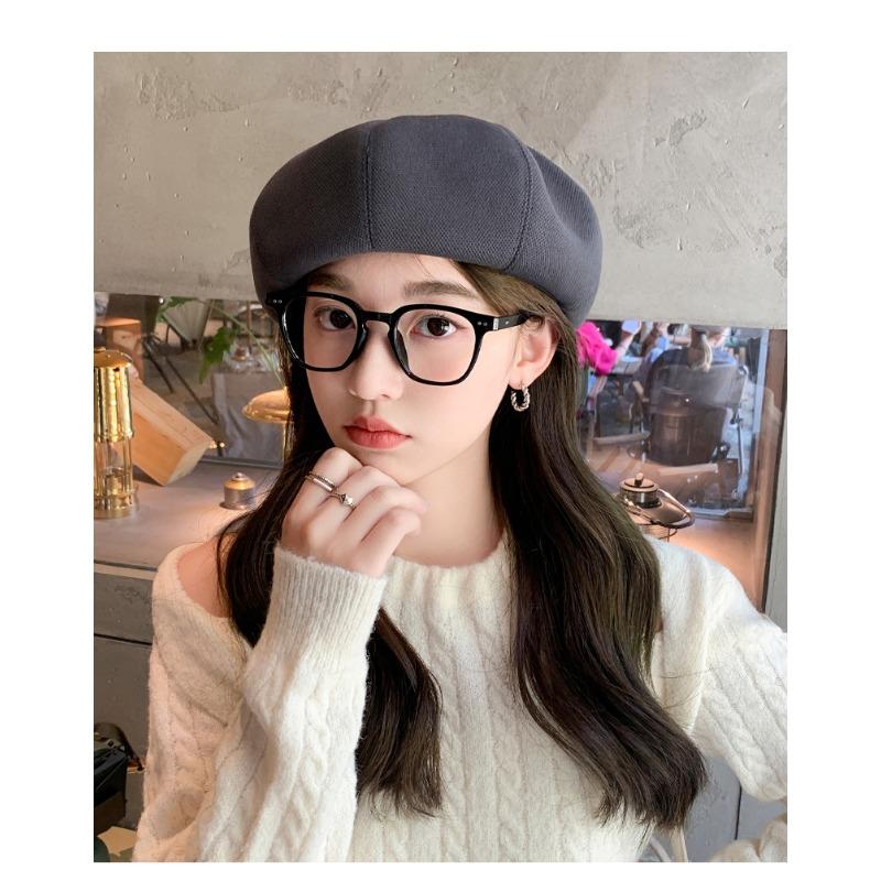 Black Beret Female Spring Autumn Painter Hat Female Small Octagonal Hat Big Headcircumference