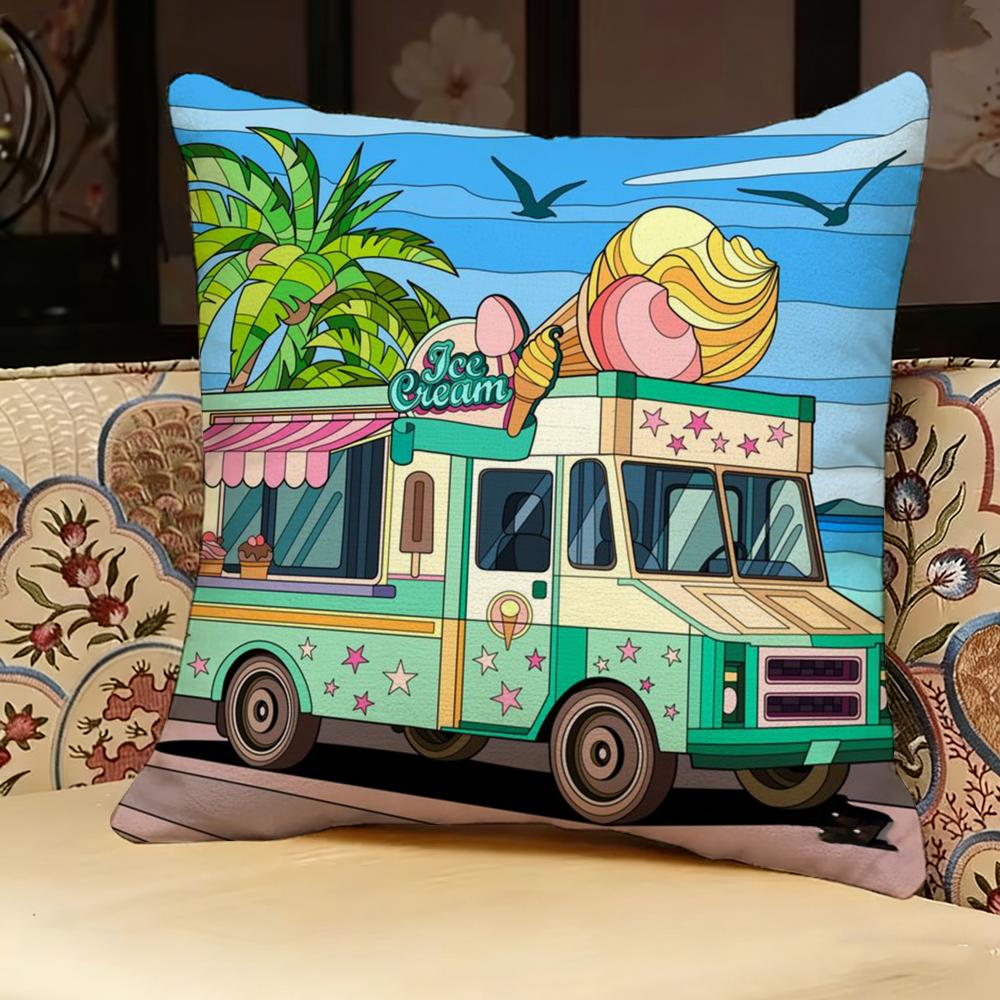 Happy Camper Cartoon House Pillow Case Pillowcase, Double-sided Printed, Sofa Cushion, Bedroom Headboard Pillow