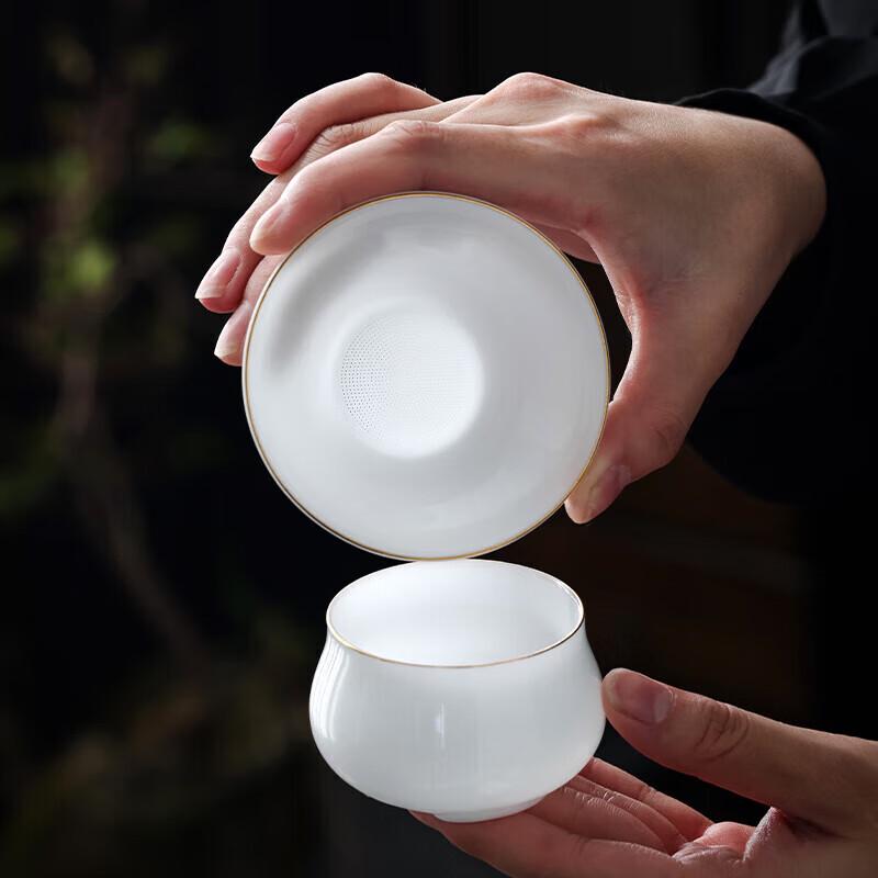 Hongyu 'Boating' 10-Piece Ice Jade Porcelain Gaiwan Tea Set with Leather Case