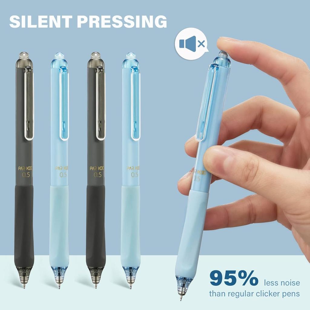 ParKoo Gel Pens Quick Dry Ink Fine Point 0.5mm, Retractable Rolling Ball 6 Black/6 Blue Ink Pen, Click Silent Pens Set for Journaling Notetaking