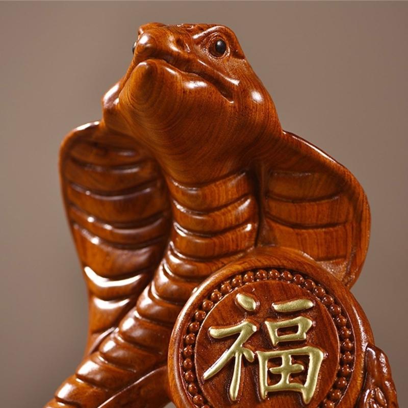 Wooden Zodiacs Snake Figurines with Bobbing Ornament Wealth Attraction 2025 Chinese Snake New Years Decoration