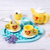 Shaped Wooden Heart Flower Checkered Pattern Afternoon Tea Set Children Toy