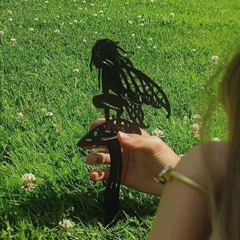 Flower Fairy Garden Sculpture Floor Plug Outdoor Garden Metal Iron Lawn Inserts Outdoor Decorations