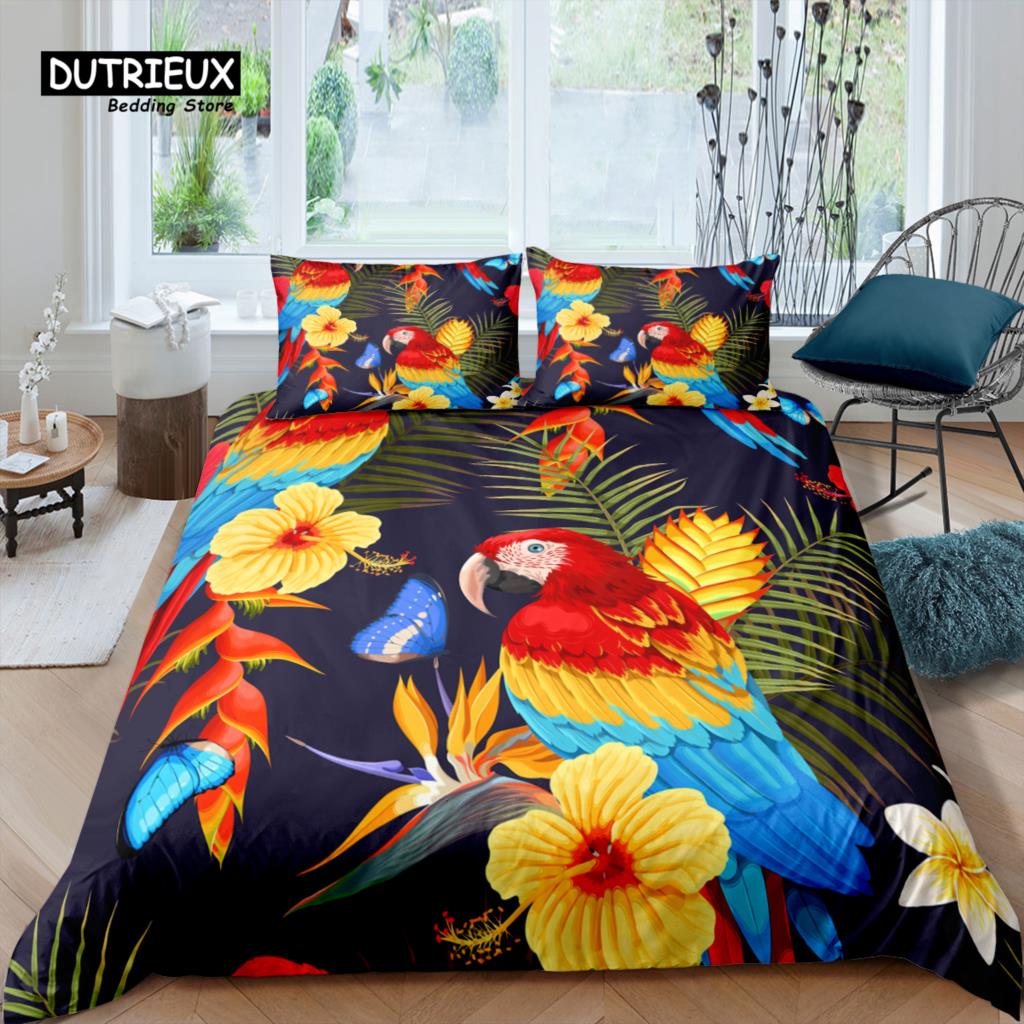 Home Living Luxury 3D Leaf Parrot Bedding Set Comfortable Duvet Cover Set Kids Bedding Set Queen and King EU/US/AU/UK Size