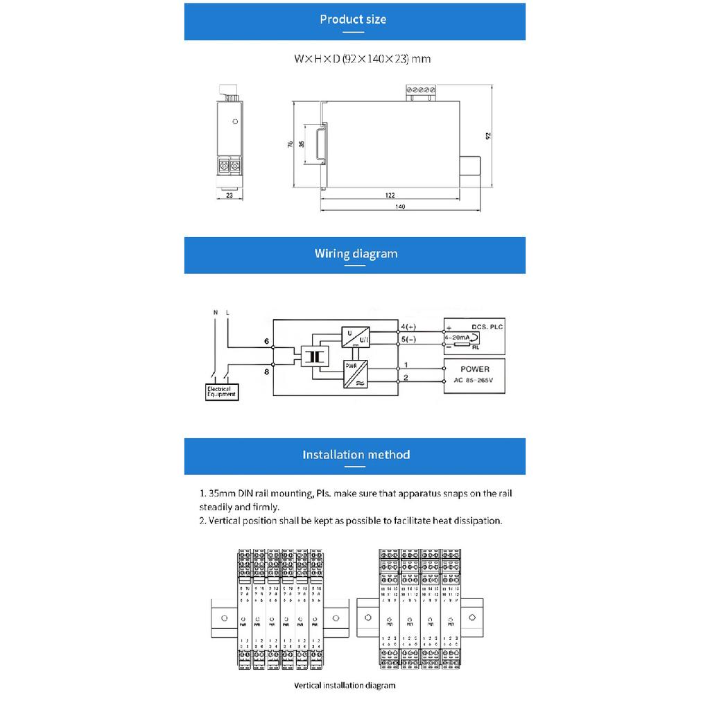 Zero and Span Adjustment 0-500VAC Voltage Transmitter Transducer with 0-10v 4-20ma 0-5v Output AC Voltage Sensor