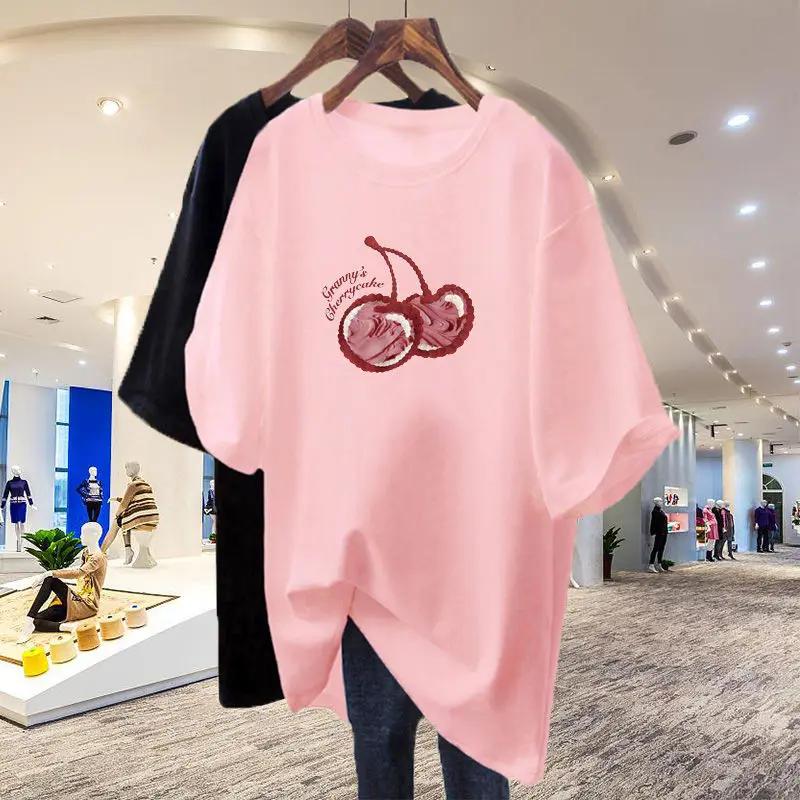 Women's Cartoon Pure Cotton Basic T-shirt, Casual Loose Short Sleeved T-shirt, Round Neck Top, Summer Fashion