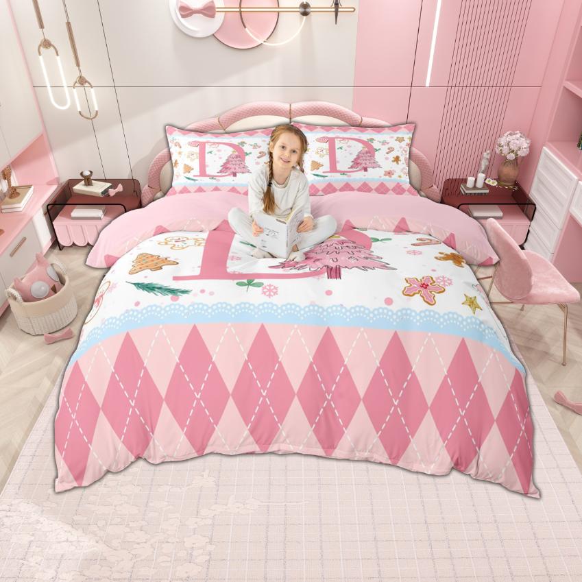 Comforter Homewish Personalized Xmas Tree Pink Merry Christmas Bedding Set Monogrammed Bedroom Set Room Decor