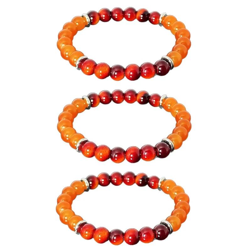 Beaded Jewelry Lucky Gift, 8mm Retro Style Gradient Natural Stone Bracelet, Men's and Women's Simple Good Luck Elastic Bracelet