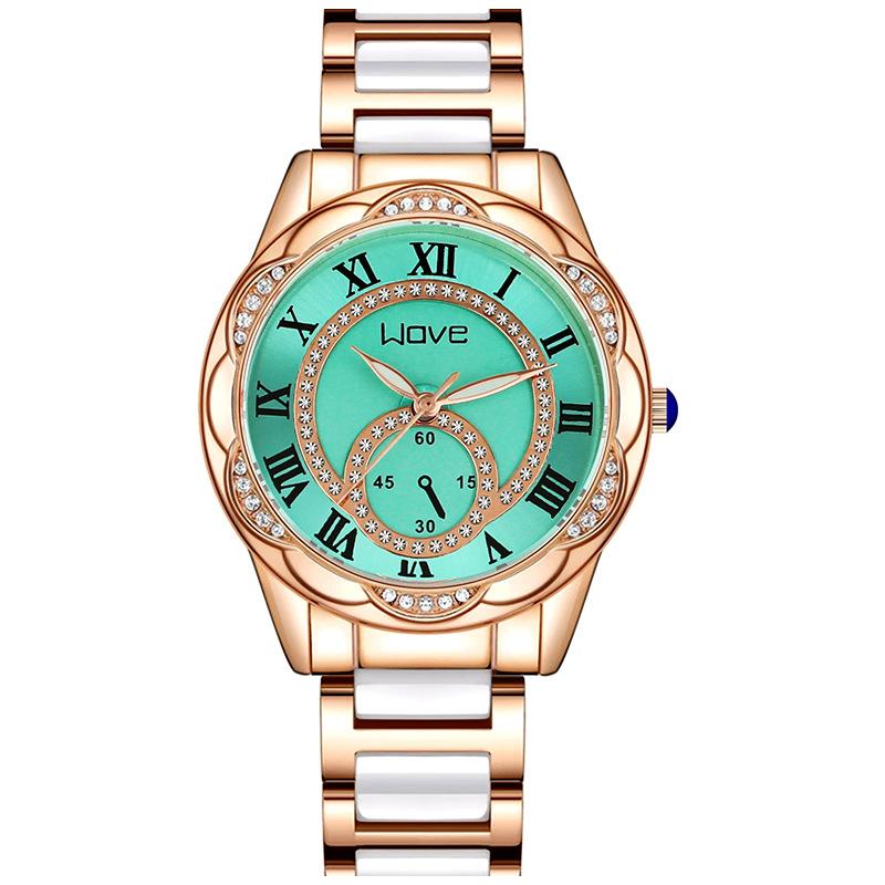 Langjue Diamantbesetzte Uhr Damen Spitze Zifferblatt Imitation Keramik Damen Uhr Mode Temperament Quarz Uhr