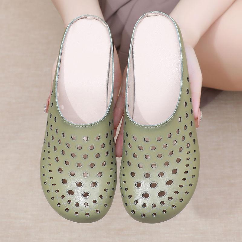 Dámské zelené sandály 2024 letní pohodlné platformové sandály pravá kůže nazouváky vyřezávané zvýšení protiskluzové módní dámské boty