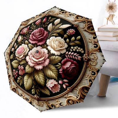 Floral Ornate Frame Design Outdoor Automatic Umbrella Retractable Design with 8-Rib Durability Lightweight Perfect Gift for Friends Family