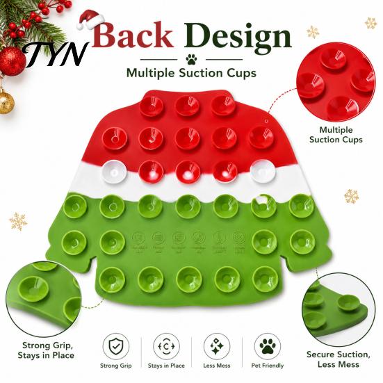 Easy Clean Pet Mat Christmas Dog Lick with Powerful Suction Cups, Silicone Slow Feeder for Boredom Breaker Pets, Non-Slip Festive Puppy Feeding