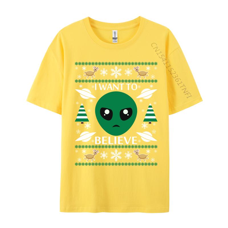 I Want To Believe Alien Christmas Shirt 2024 Men T Shirts Casual Crazy Tees Cotton Fabric Design Tees Crew Neck Drop Shipping