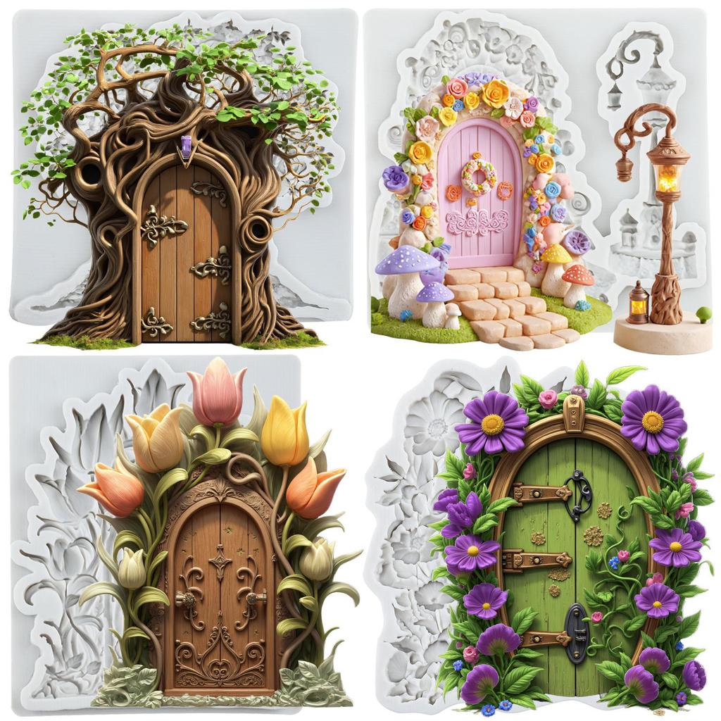 Feengartenhaus Silikonform Baumhaus Holztür Fondantformen Kuchen Dekoration Werkzeuge Cupcake Topper Süßigkeiten Zucker Handwerk Gummipaste Polymer Clay