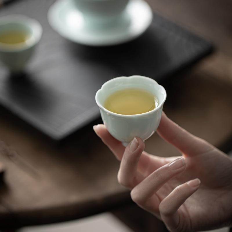Flower cup ceramic solid color tea cup tea cup single cup thin tire household celadon white porcelain tea literati tea cup