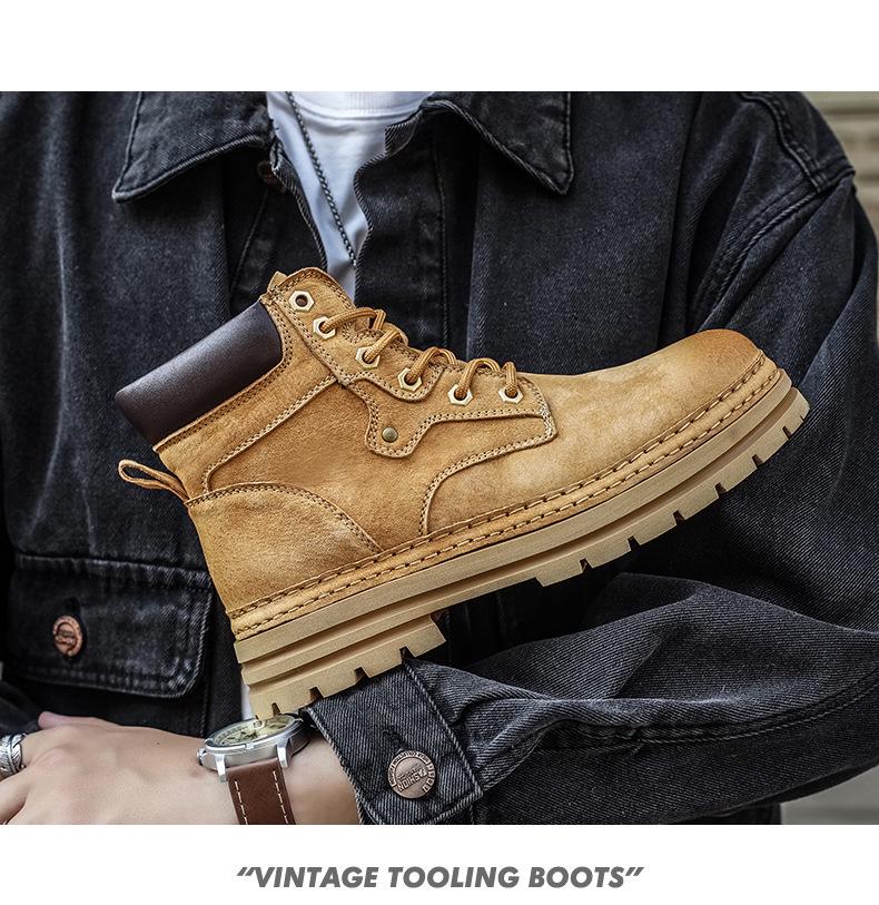 High-Quality Pigskin Martin Boots - Work Shoes, High-Top Cotton Design