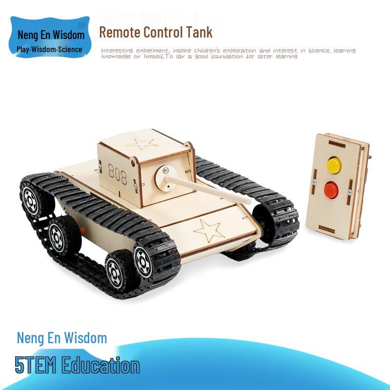 Children's Wooden Remote Control Tank Kit, Ages 4-14 – Educational STEAM Science Model for Primary School Students