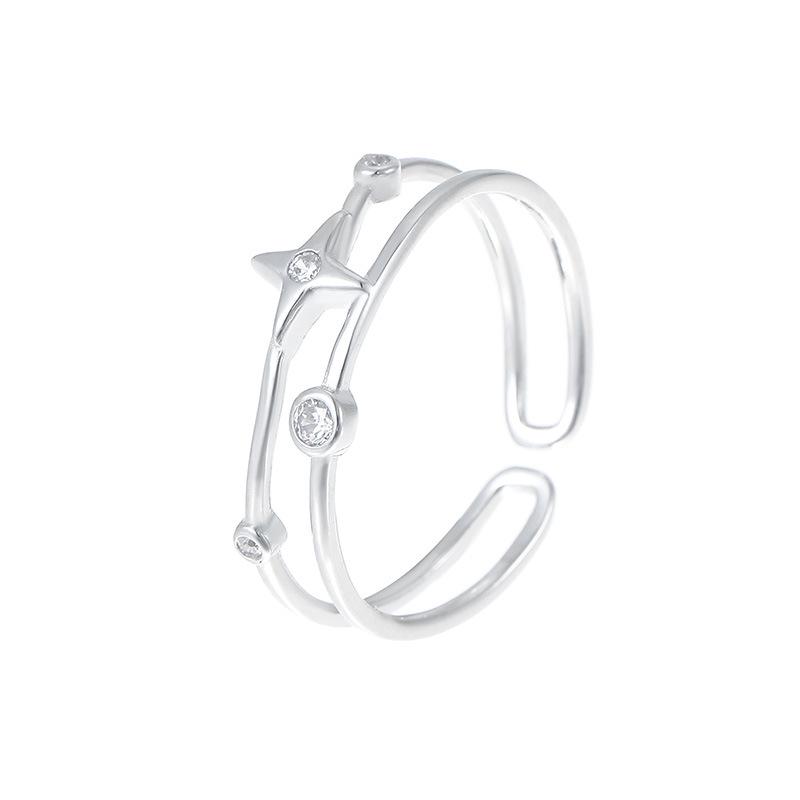 Cui Yan Women's S925 Sterling Silver Korean Style Double Layer Star Ring