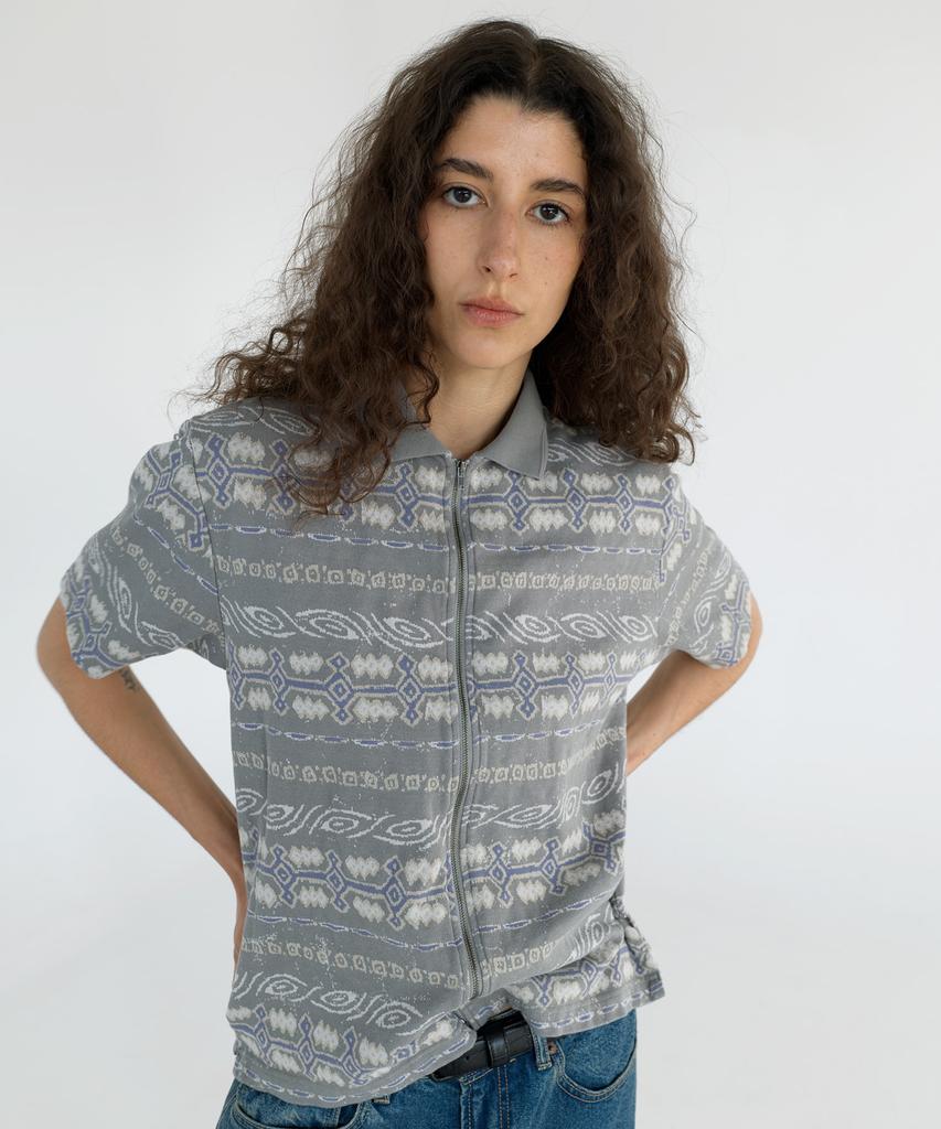 THISISNEVERTHAT Jungle Jacquard Zip Up Top Gray