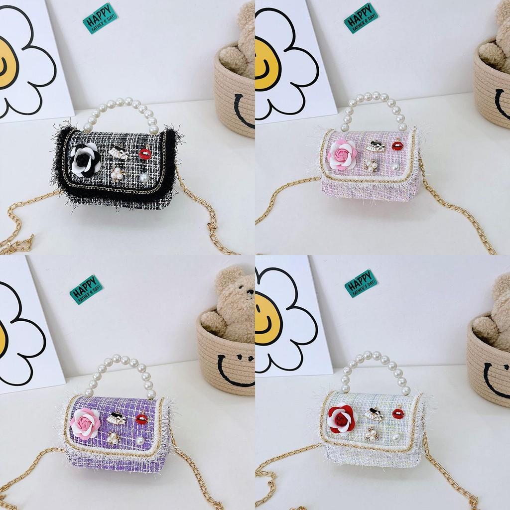 Adorable Mini Pearl Handbag For Girls Trendy Princess Style Cute Cotton Tote