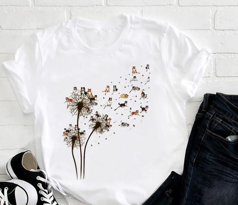 Shetland Sheepdog Dandelion Flower T-Shirt, Dog Lover T-Shirt, Graphic Dandelion