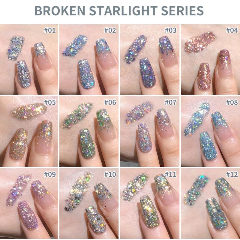 15ml Broken Straight Series Glitter Silver Gel Nail Polish Semi-permanent Varnish Soak Off Nail Art Base Top Coat