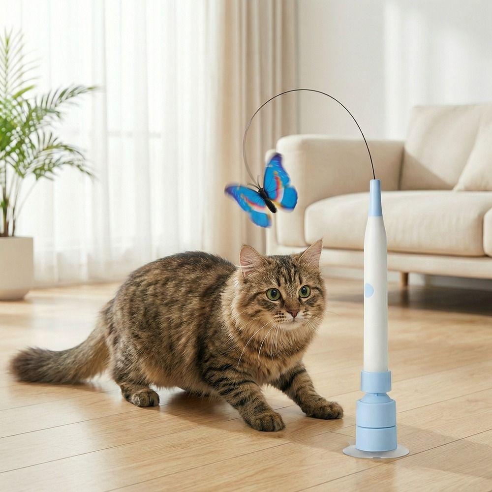Steel Wire Electric Cat Toy Long Rod Self-entertaining Toy Butterfly Flying Toy  Cat Teasing