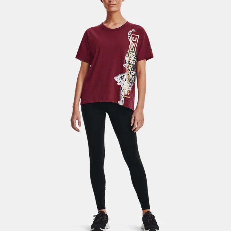 Under Armour Cny Spring Festival Series Tiger Pattern Printed Blended Crew Neck Short Sleeve T-Shirt Women T-Shirt Crimson 1366121-626