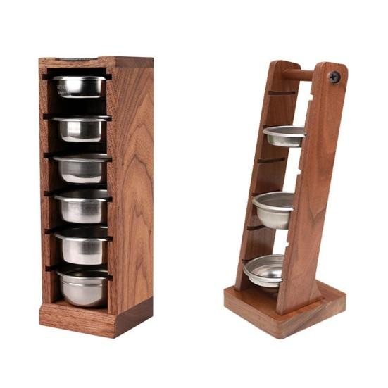 Wood Espresso Portafilter Holder with 3 Slots Universal Stand for 51/53/58mm Espresso Baskets Compact Countertop Organizer
