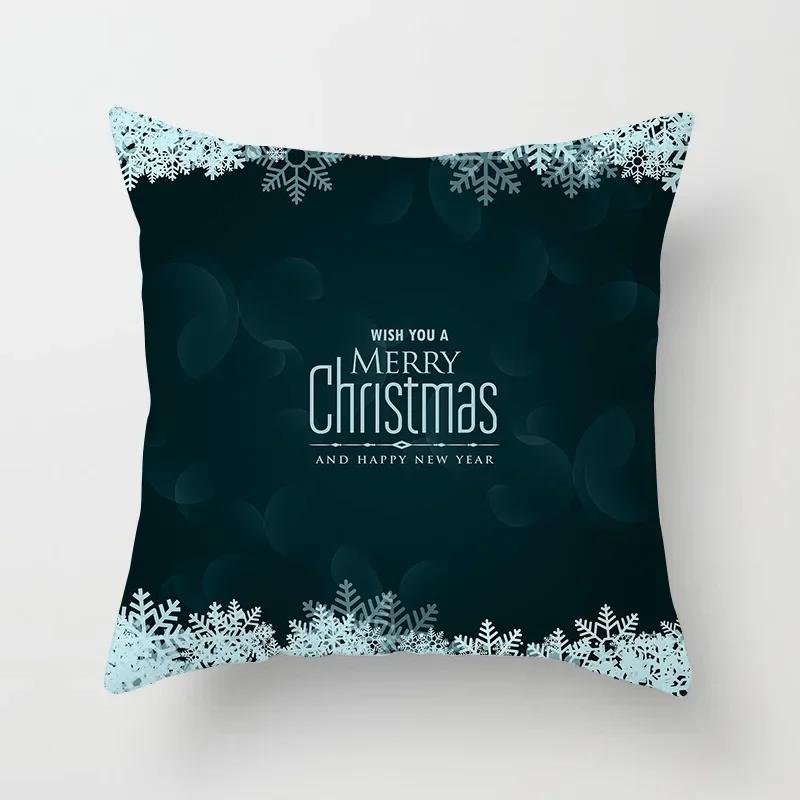Merry Christmas Santa Elk Print Pattern Cushion Cover Home Living Room Sofa Decoration Square Polyester Pillow