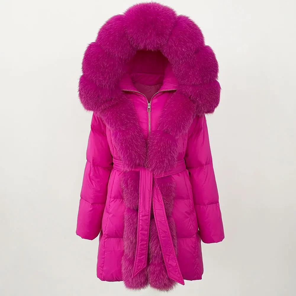 OFTBUY 2024 Winter Jacket Women Natural Real Fox Fur Collar Hooded White Duck Down Coat Thick Warm Streetwear Casual Outerwear